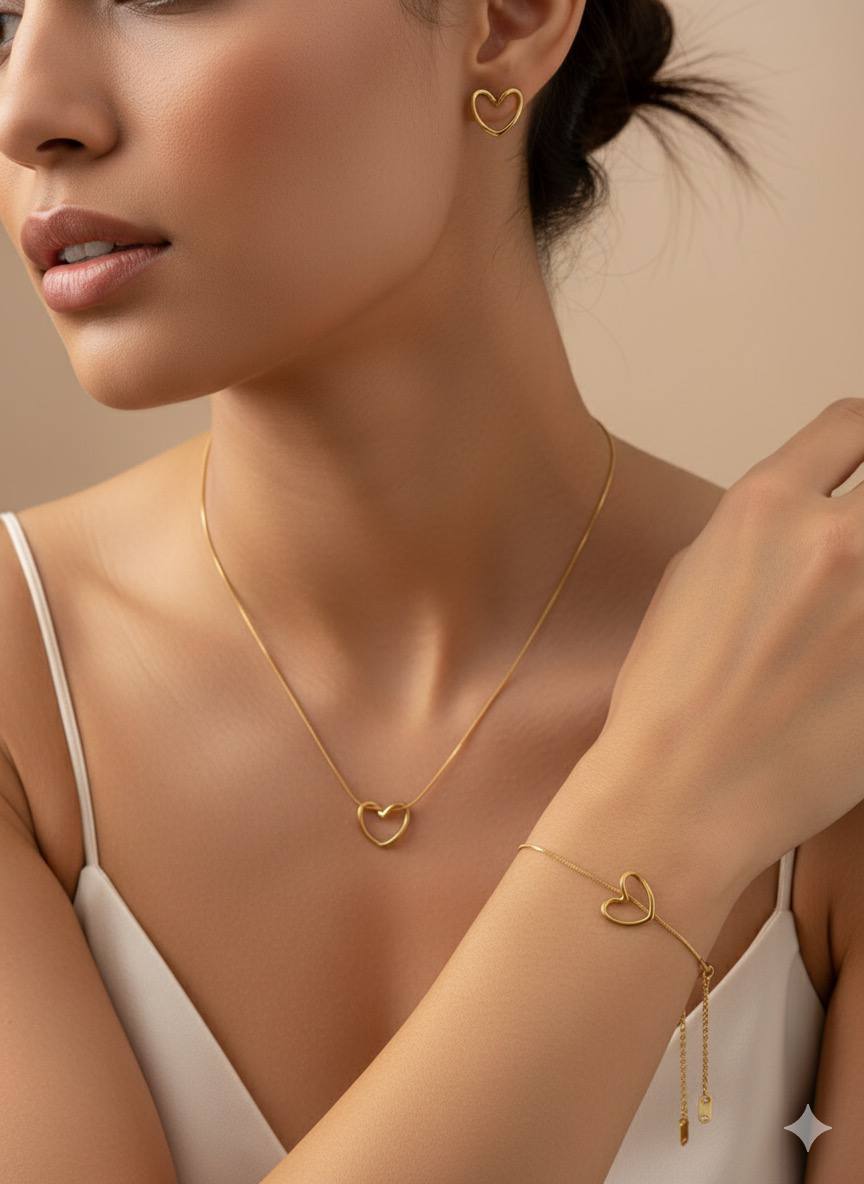 Parure Coeur 3 Pcs en acier inoxydable |  طقم القلب معشوق الجميع