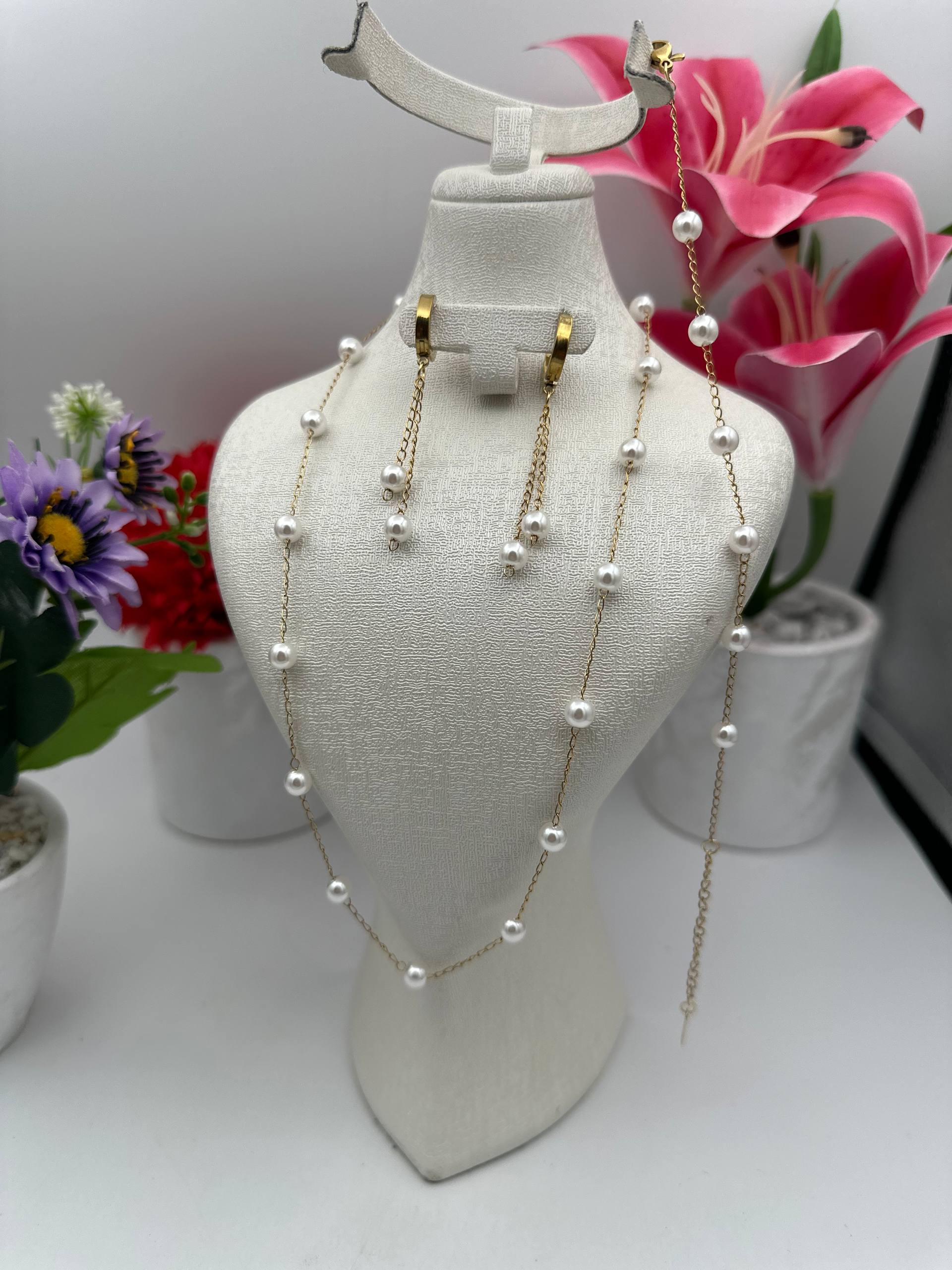 Parure Perliculture 3 Pcs | طقم اللؤلؤ الفاخر – لمسة من الرقي والحب ✨ اطلب الان و عندك هدية 🎁