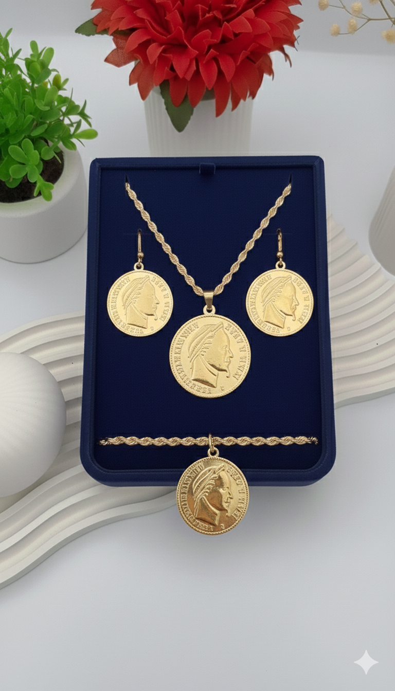 ب 3900 دج فقط : طقم ثلاث قطع + علبة هدية مجانا🎁 + حلقات بوكل هدية ✨و التوصيل الى باب المنزل مجاني