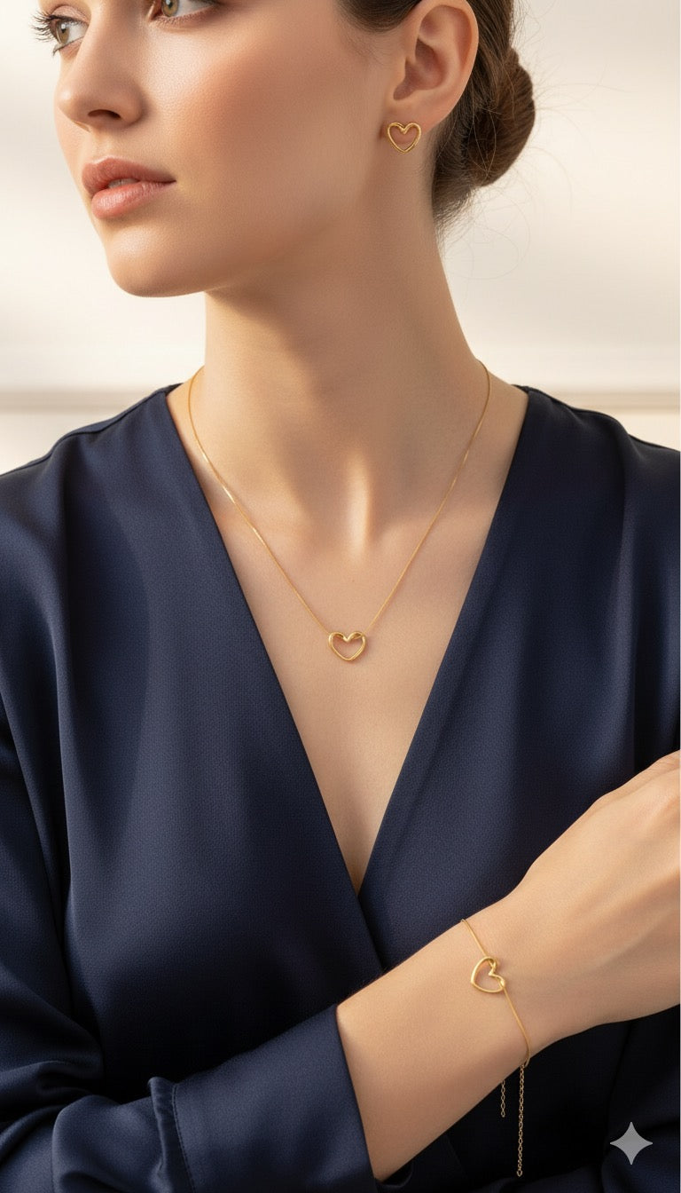 Parure Coeur 3 Pcs en acier inoxydable |  طقم القلب معشوق الجميع