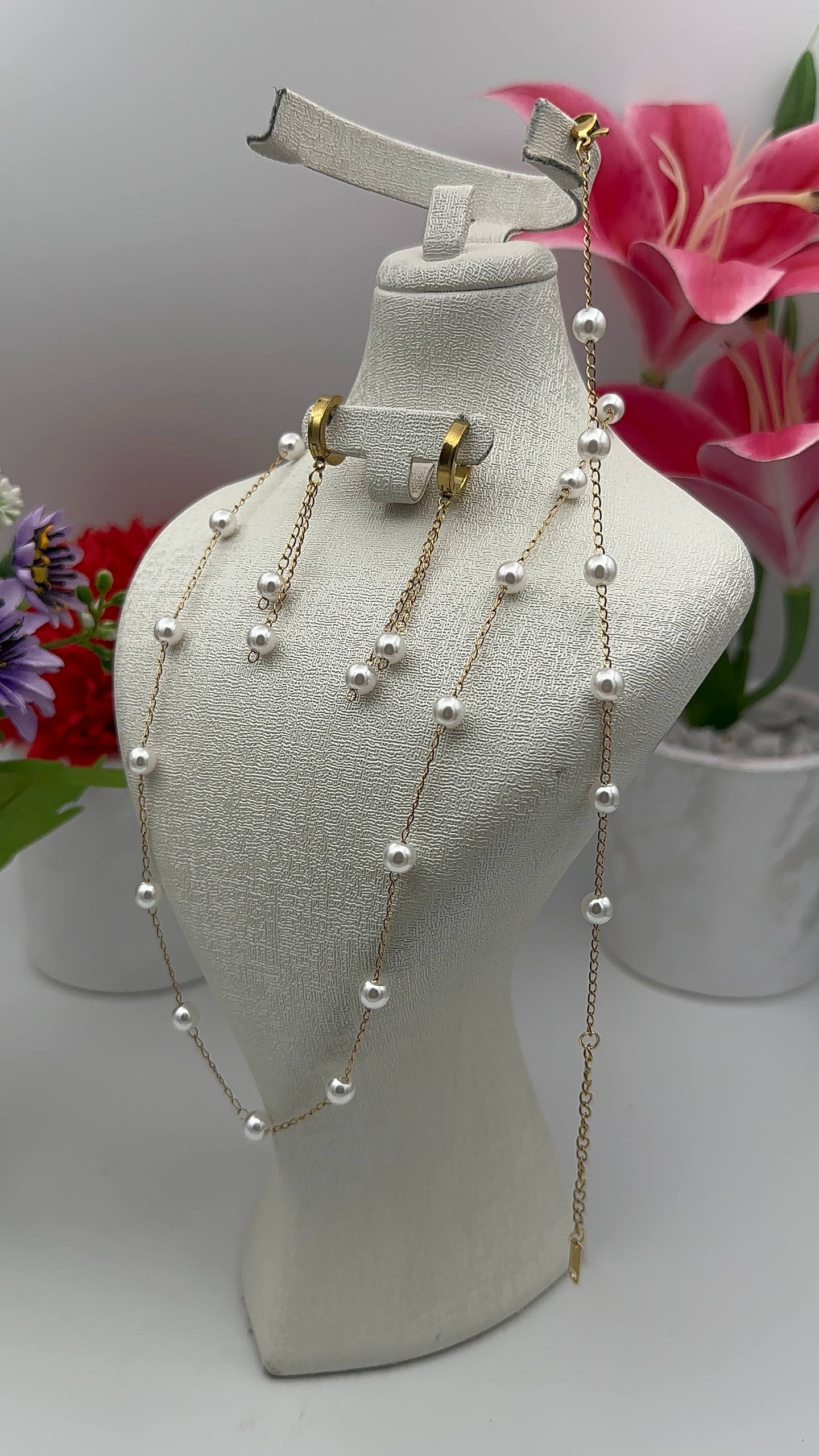 Parure Perliculture 3 Pcs | طقم اللؤلؤ الفاخر – لمسة من الرقي والحب ✨ اطلب الان و عندك هدية 🎁