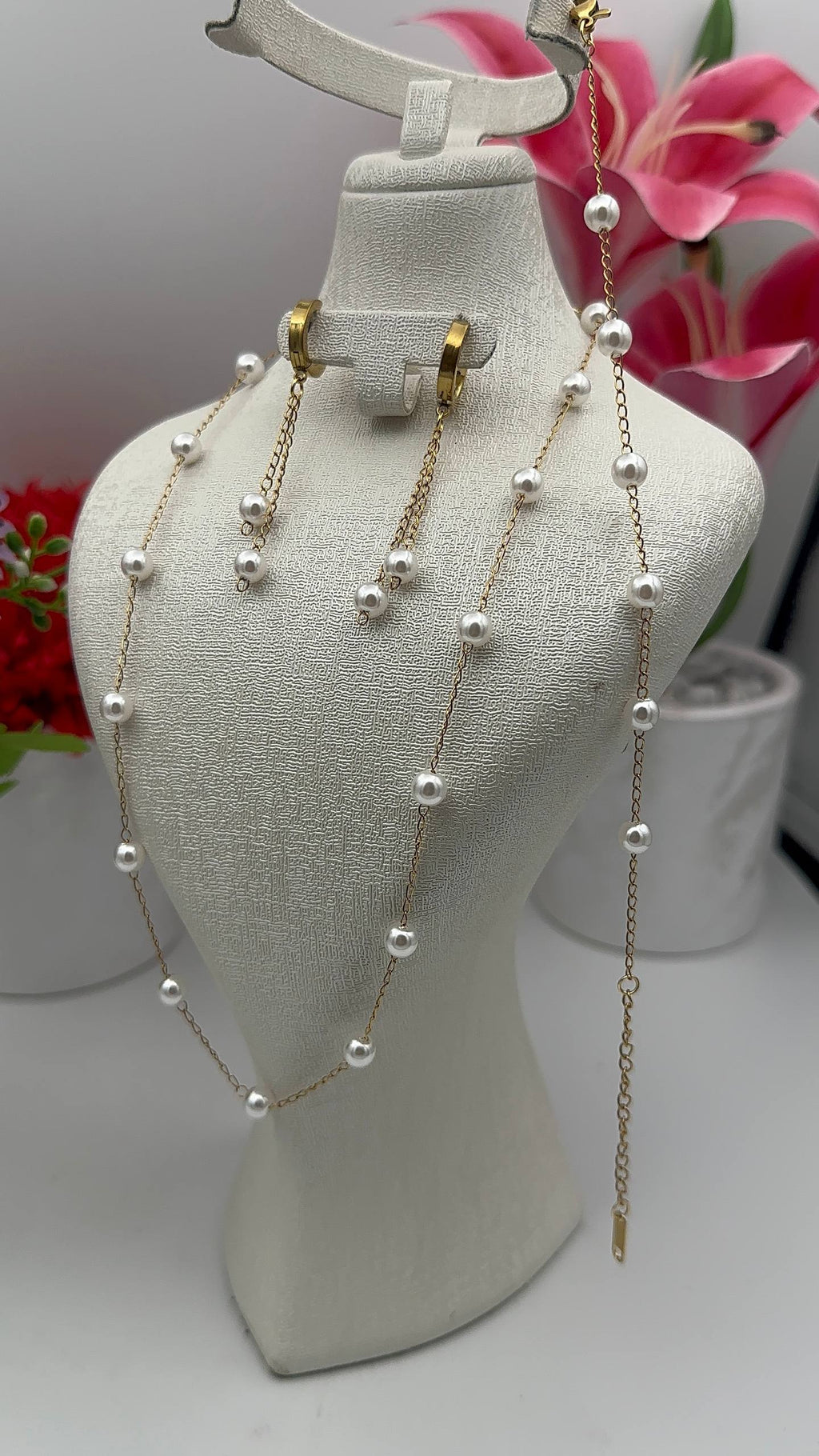 Parure Perliculture 3 Pcs | طقم اللؤلؤ الفاخر – لمسة من الرقي والحب ✨ اطلب الان و عندك هدية 🎁