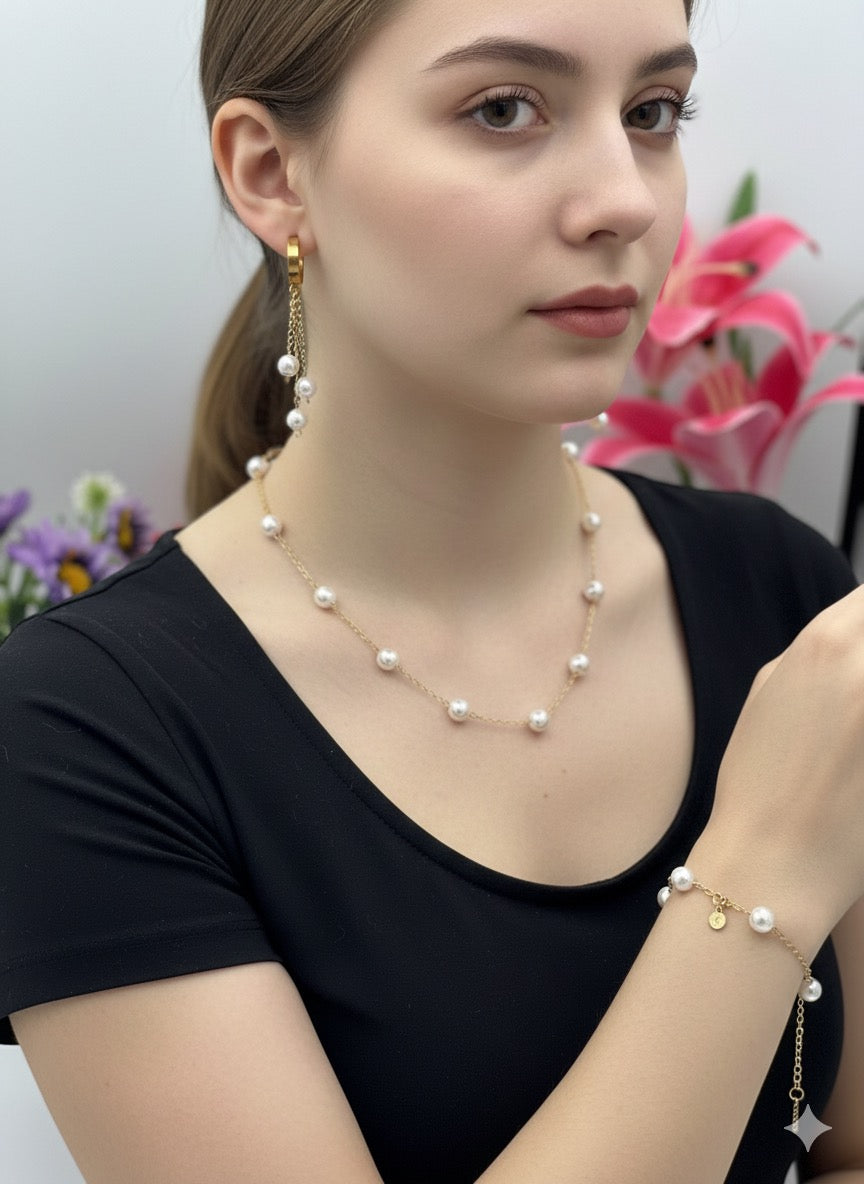 Parure Perliculture 3 Pcs | طقم اللؤلؤ الفاخر – لمسة من الرقي والحب ✨ اطلب الان و عندك هدية 🎁